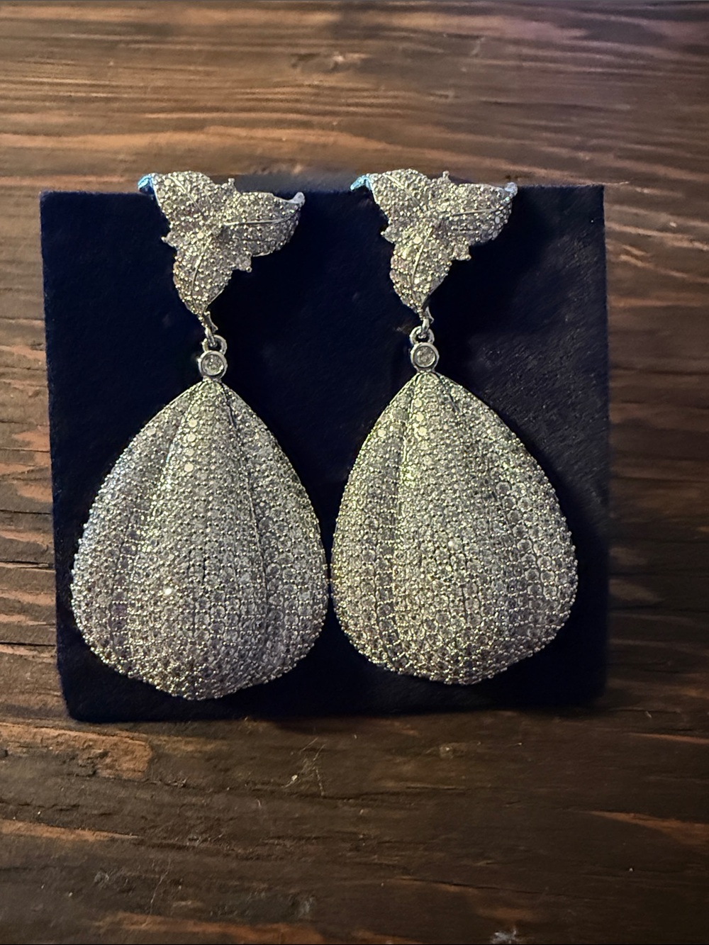 Elegant Silver Sparkling Pave Teardrop Dangle Wedding Earrings